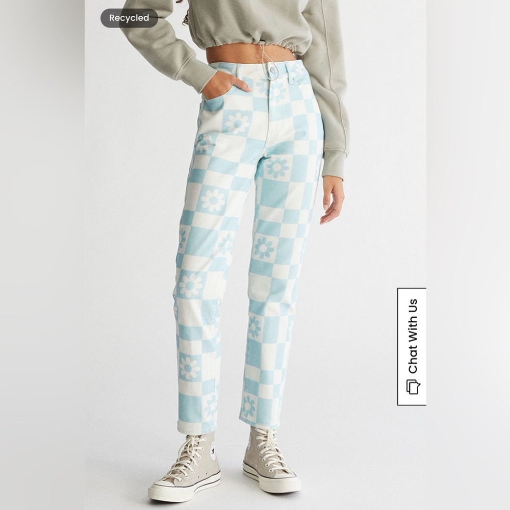 Light Blue Checkered Women's Jeans